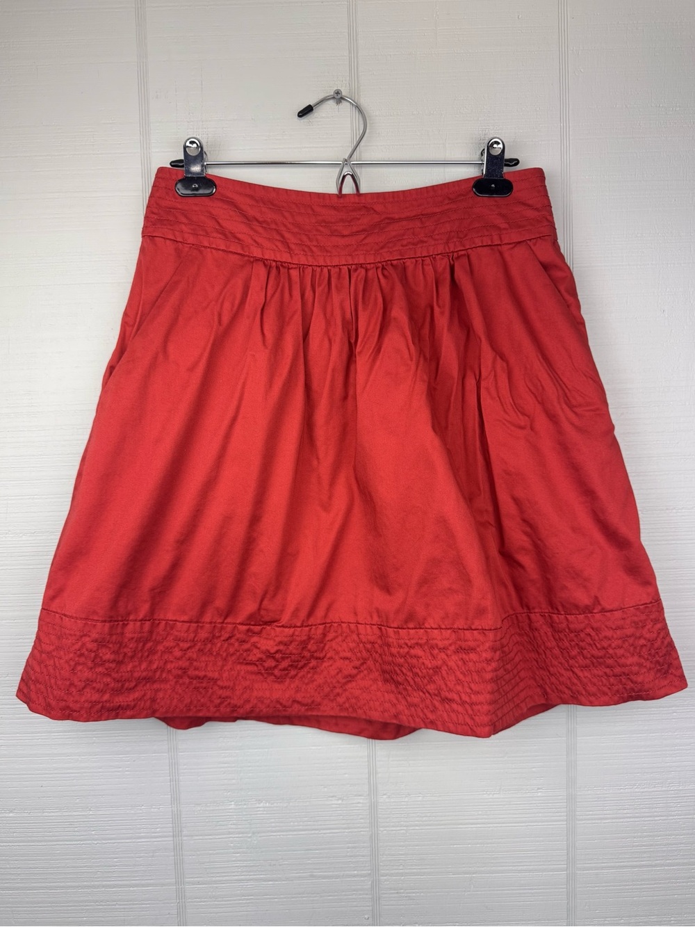 Odille Anthropologie Rust Orange Cotton A-line Skirt Stripe Stitching 6